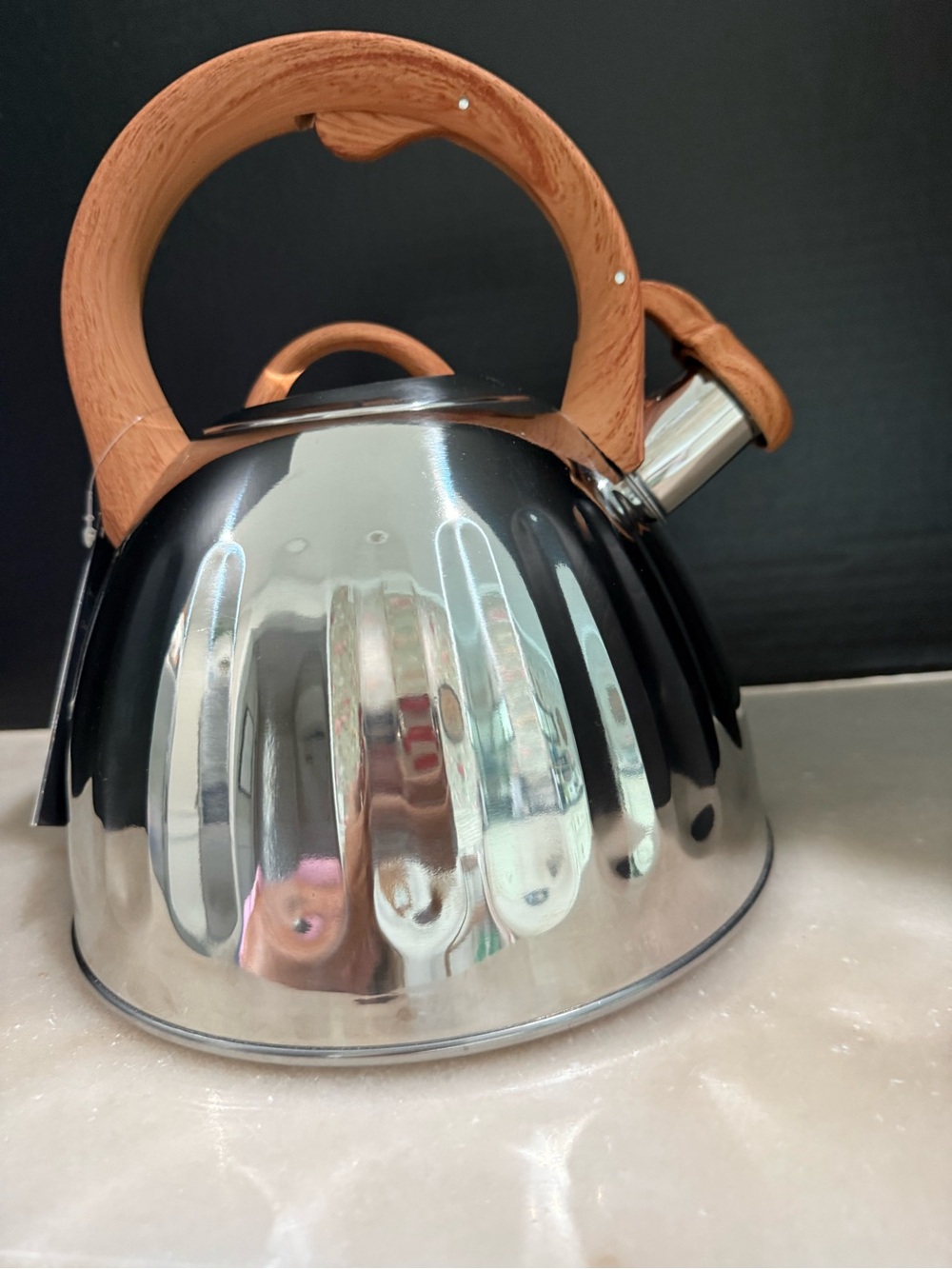Balduzzi Italian Style Stainless Steel Tea Kettle Faux Wood Soft Handle NEW